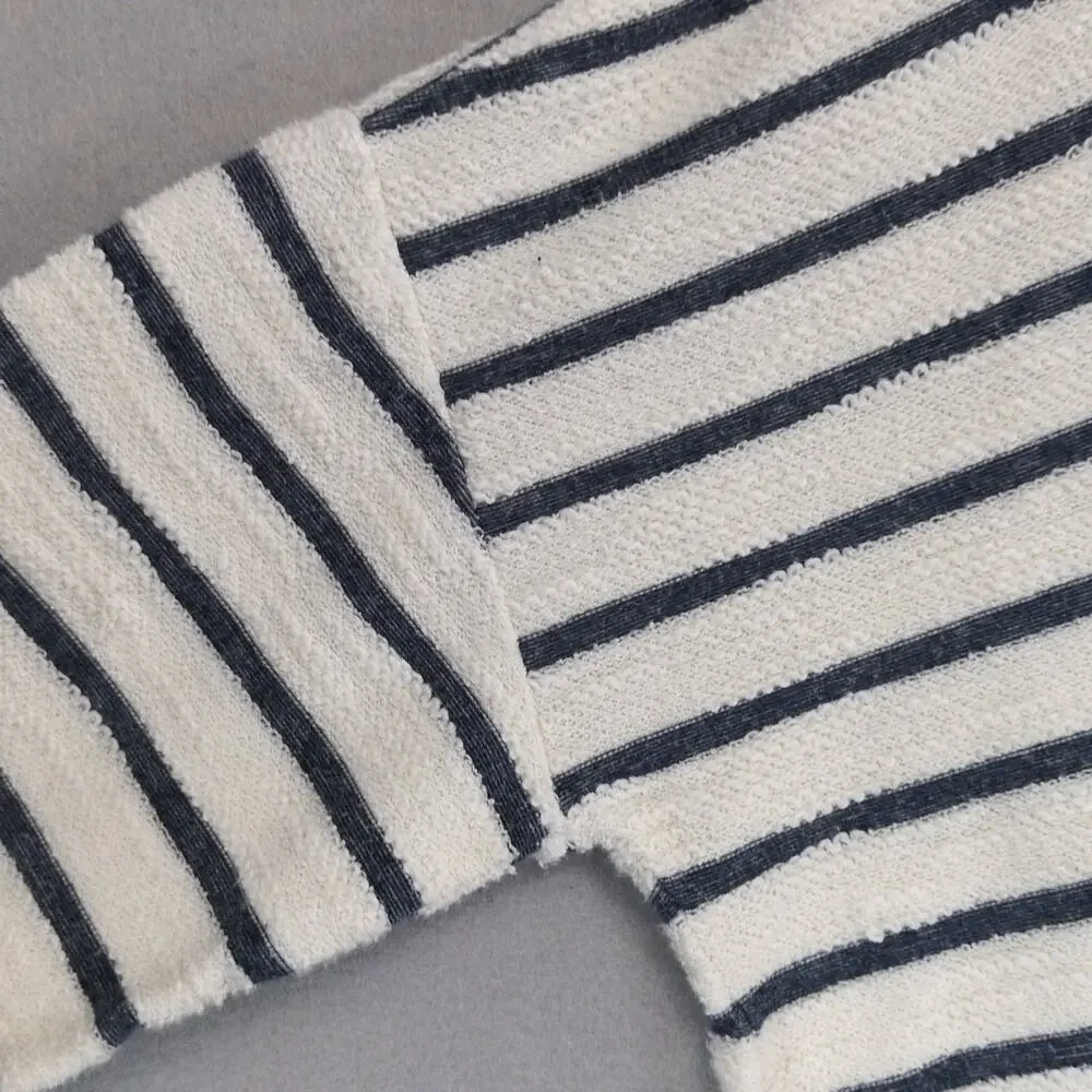 Jack by BB Dakota Women's L Oversized Cropped Navy Striped‎ Terrycloth Shirt Top